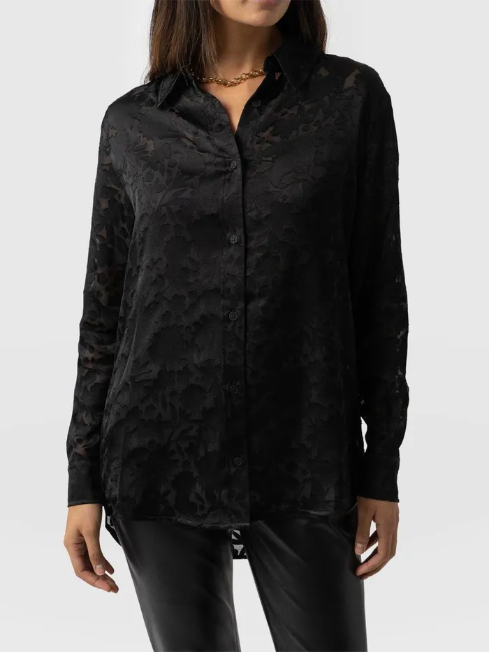 Saint And Sofia Blouses and Shirts Women Boyfriend Shirt 8211 Black Burnout Black Burnout