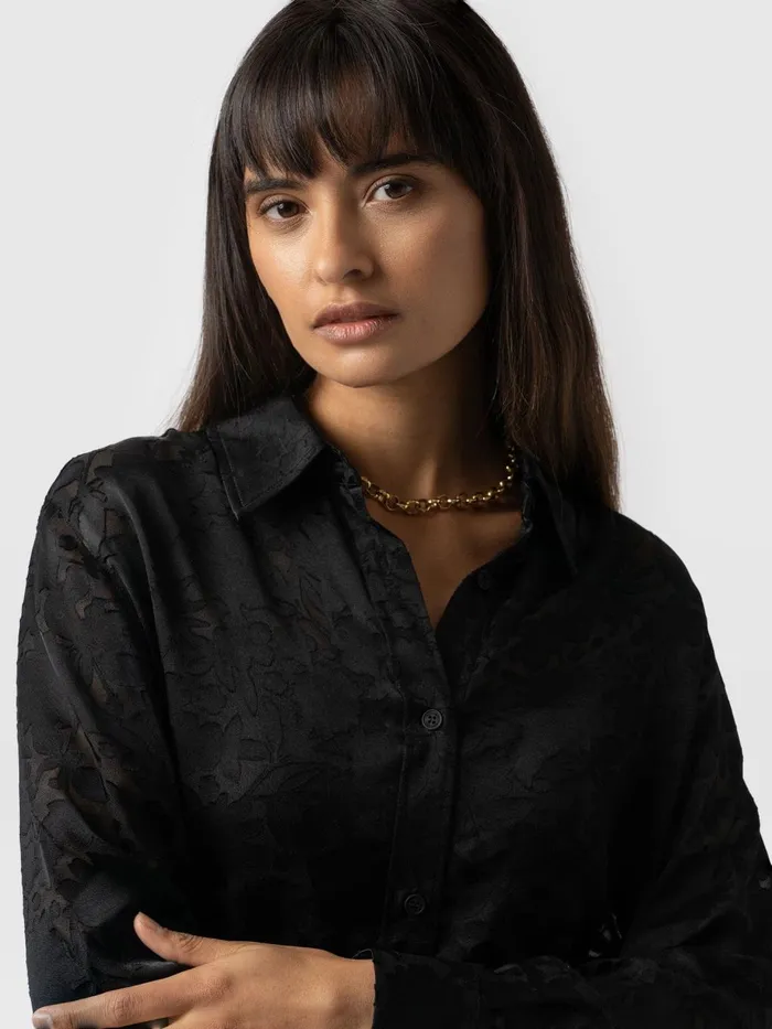 Saint And Sofia Blouses and Shirts Women Boyfriend Shirt 8211 Black Burnout Black Burnout