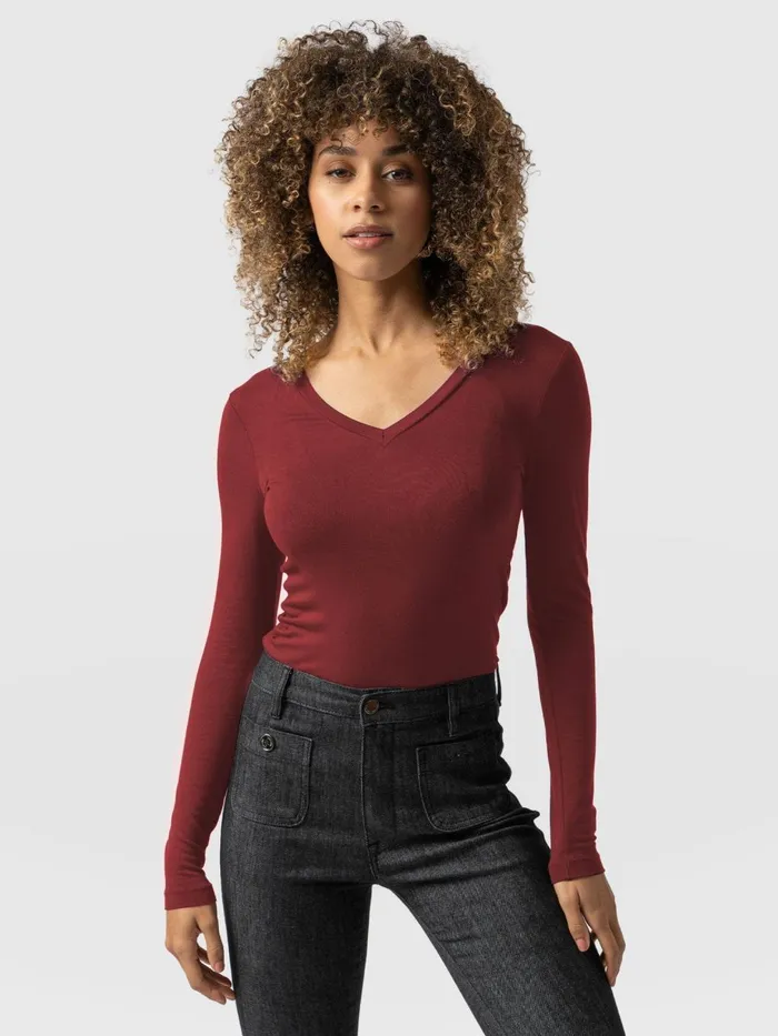 Saint And Sofia Casual Tops Women Austen V Neck Tee 8211 Burgundy Burgundy