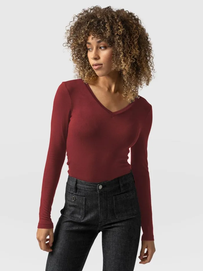 Saint And Sofia Casual Tops Women Austen V Neck Tee 8211 Burgundy Burgundy
