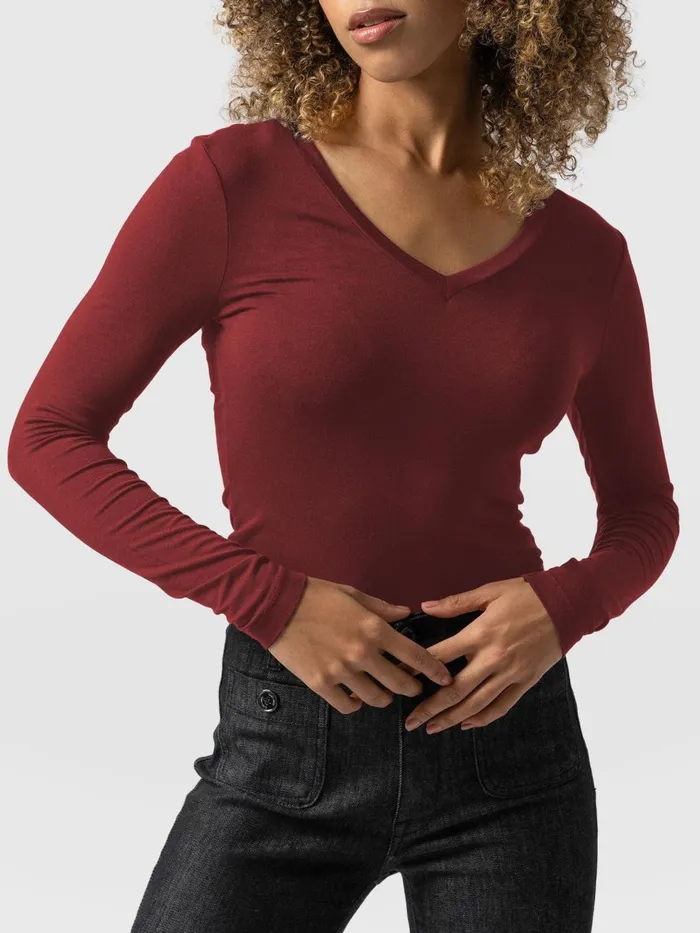 Saint And Sofia Casual Tops Women Austen V Neck Tee 8211 Burgundy Burgundy