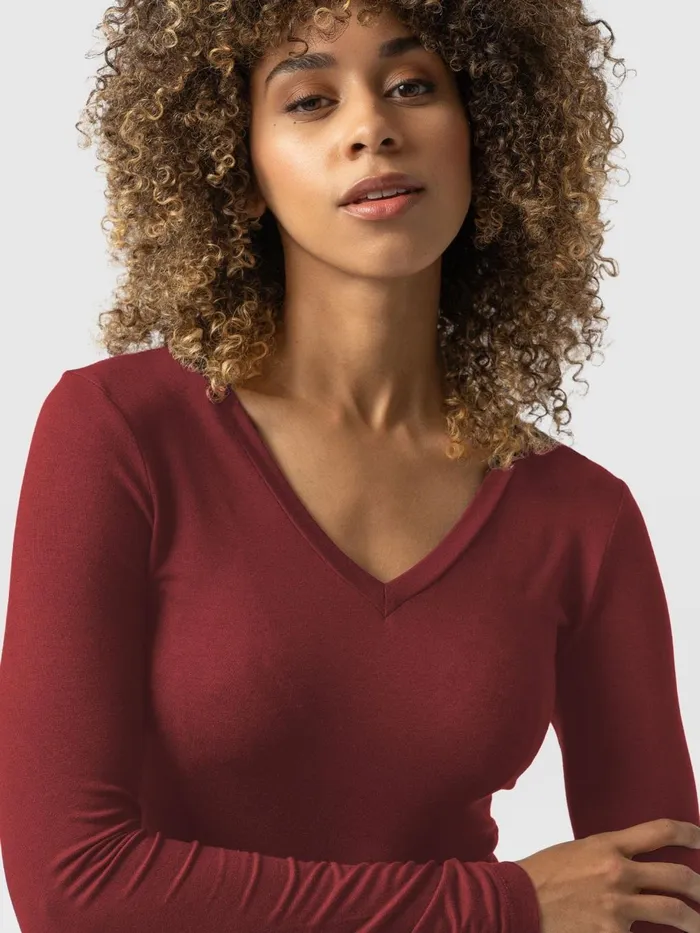 Saint And Sofia Casual Tops Women Austen V Neck Tee 8211 Burgundy Burgundy
