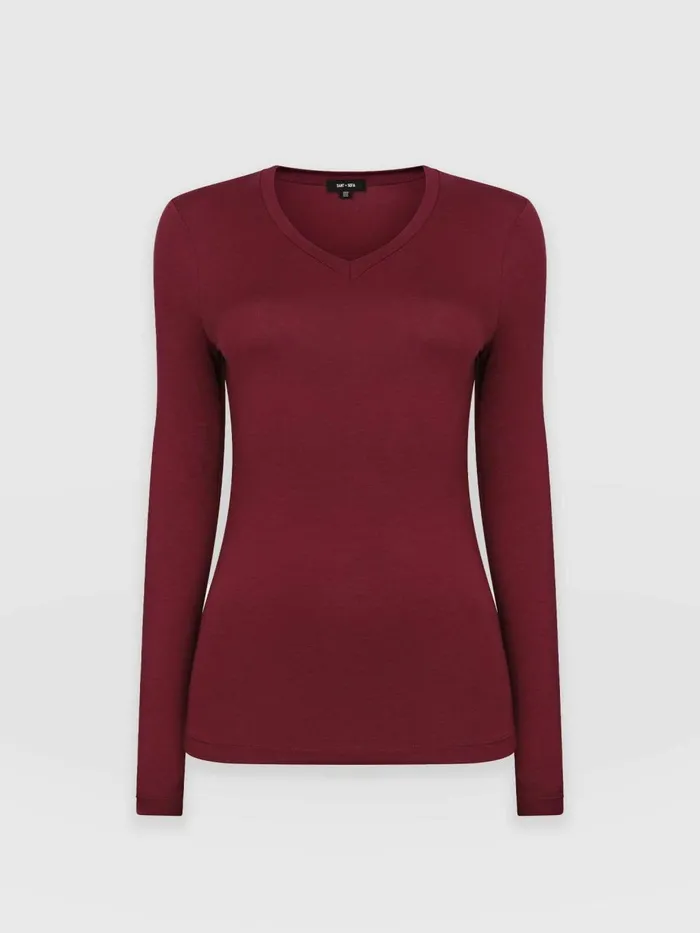 Saint And Sofia Casual Tops Women Austen V Neck Tee 8211 Burgundy Burgundy