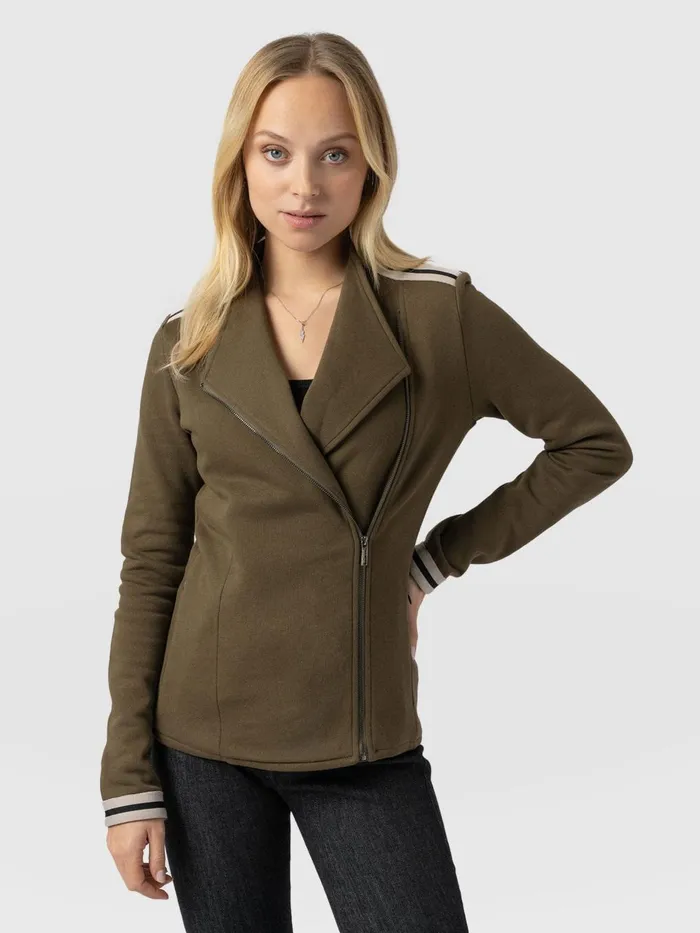 Saint And Sofia Coats and Jackets Women Cotton Biker Jacket 8211 Khaki 8211 Cream Stripe Cream Stripe Saint And Sofia Coats and Jackets Women Cotton Biker Jacket 8211 Khaki 8211 Cream Stripe Cream Stripe