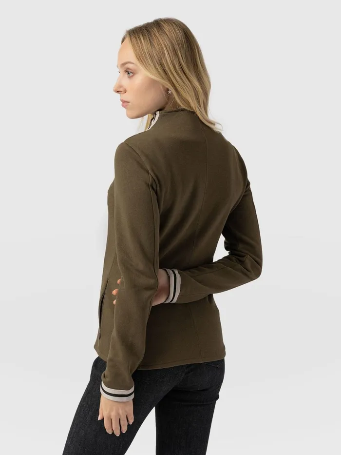 Saint And Sofia Coats and Jackets Women Cotton Biker Jacket 8211 Khaki 8211 Cream Stripe Cream Stripe
