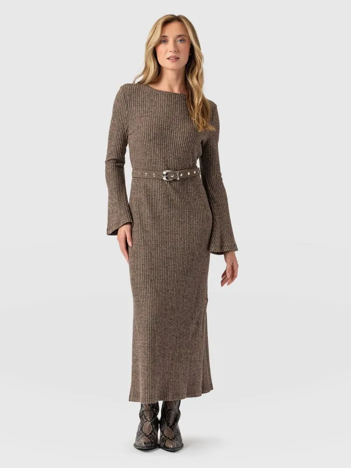 Saint And Sofia Dresses Women Callie Fluted Midi Dress 8211 Beige Beige