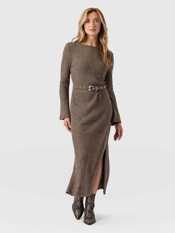 Saint And Sofia Dresses Women Callie Fluted Midi Dress 8211 Beige Beige