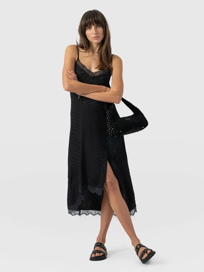 Saint And Sofia Dresses Women Harper Lace Cami Dress 8211 Black Jacquard Black Jacquard