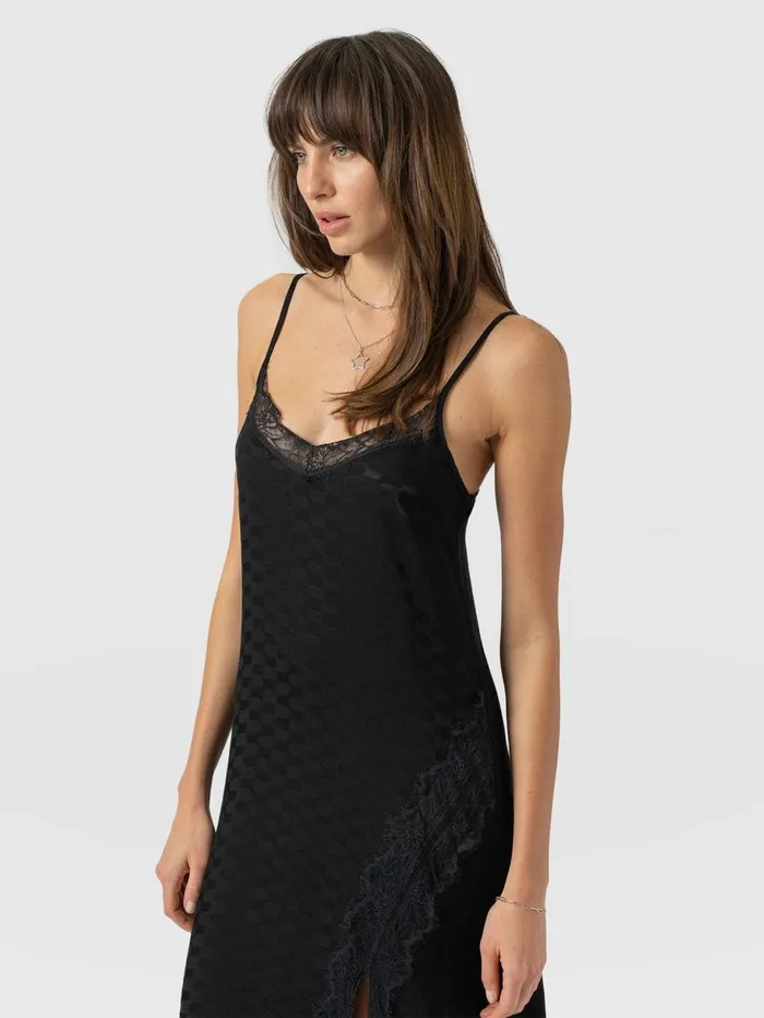 Saint And Sofia Dresses Women Harper Lace Cami Dress 8211 Black Jacquard Black Jacquard