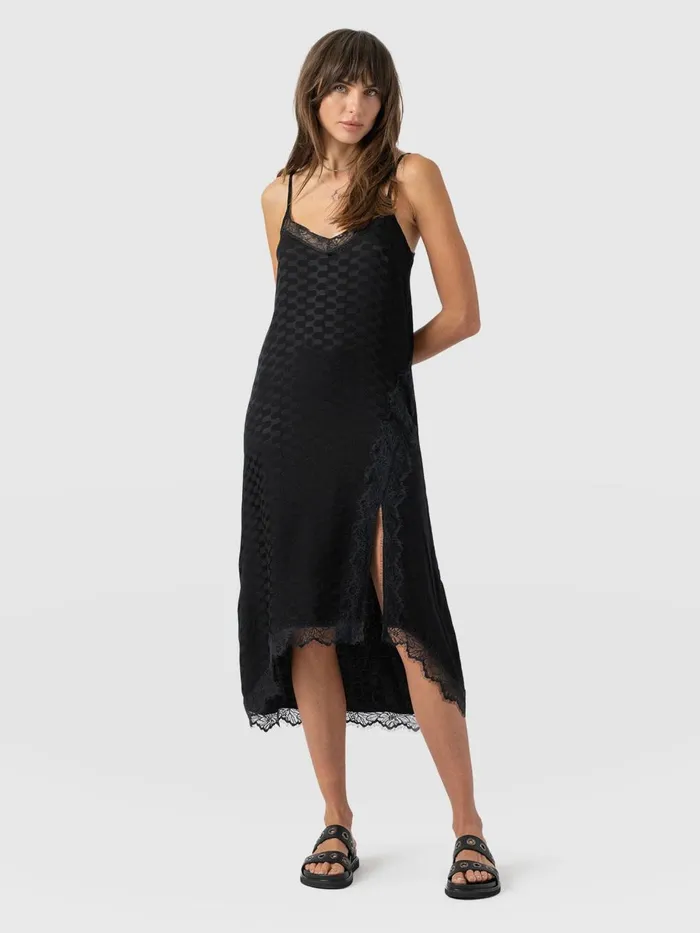 Saint And Sofia Dresses Women Harper Lace Cami Dress 8211 Black Jacquard Black Jacquard