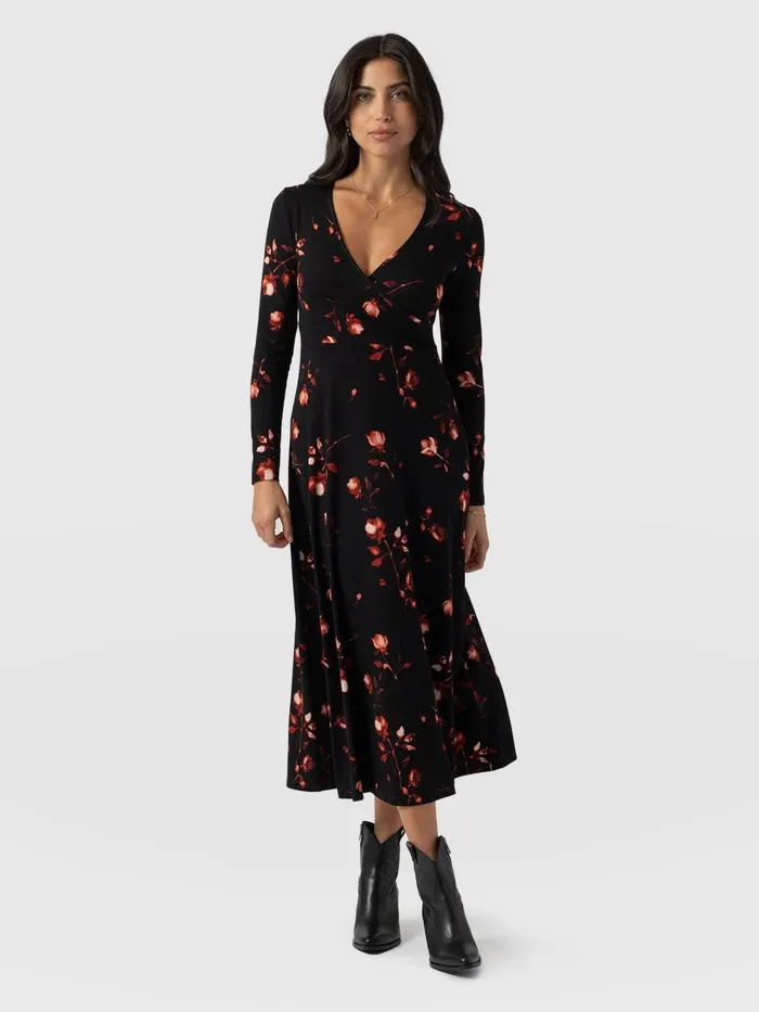 Saint And Sofia Dresses Women Maggie Wrap Midi Dress 8211 Dark Roses Dark Roses