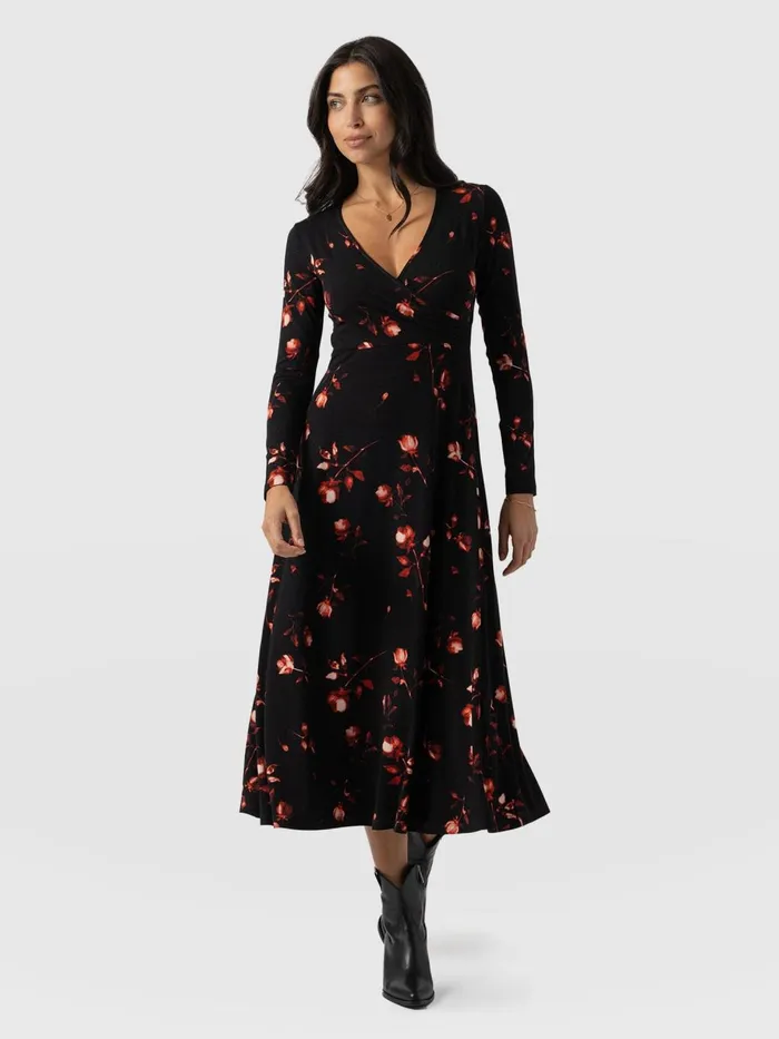 Saint And Sofia Dresses Women Maggie Wrap Midi Dress 8211 Dark Roses Dark Roses