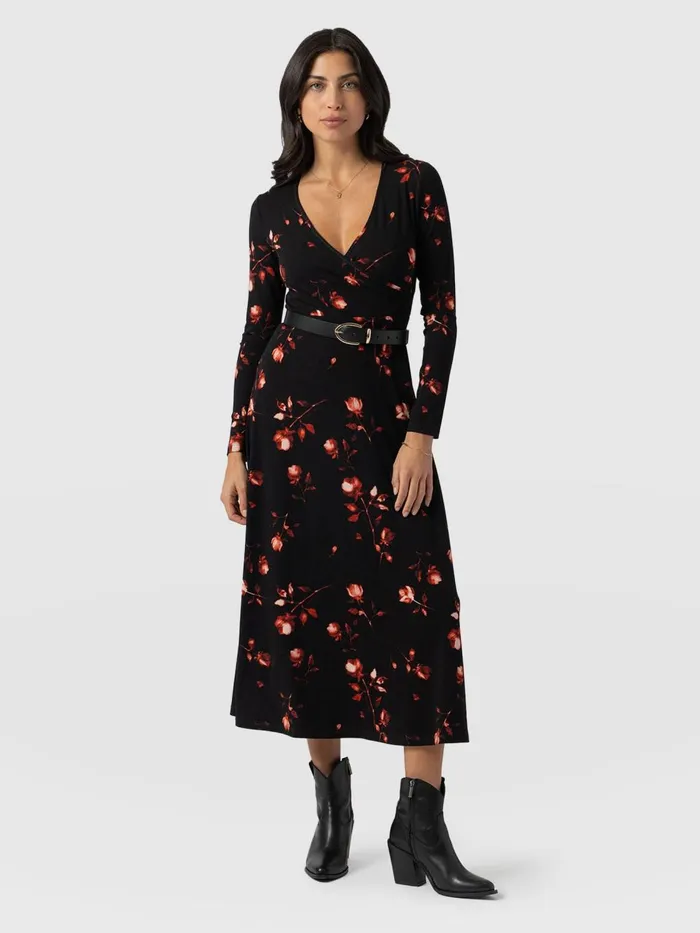 Saint And Sofia Dresses Women Maggie Wrap Midi Dress 8211 Dark Roses Dark Roses