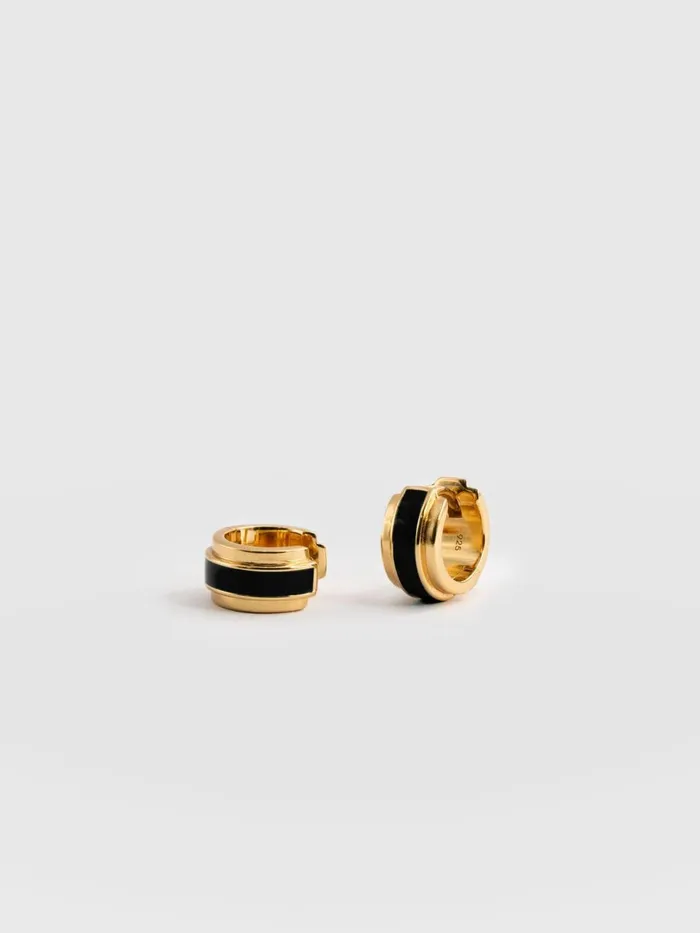Saint And Sofia Earrings Women Enamel Stripe Huggie Earrings 8211 GoldBlack Goldblack
