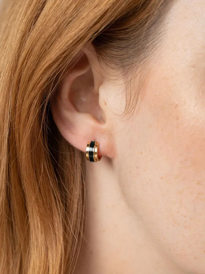 Saint And Sofia Earrings Women Enamel Stripe Huggie Earrings 8211 GoldBlack Goldblack