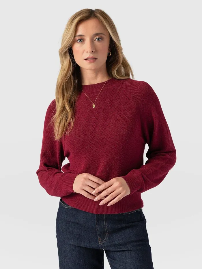 Saint And Sofia Knitwear Women Diamond Knit Sweater 8211 Deep Pink Deep Pink