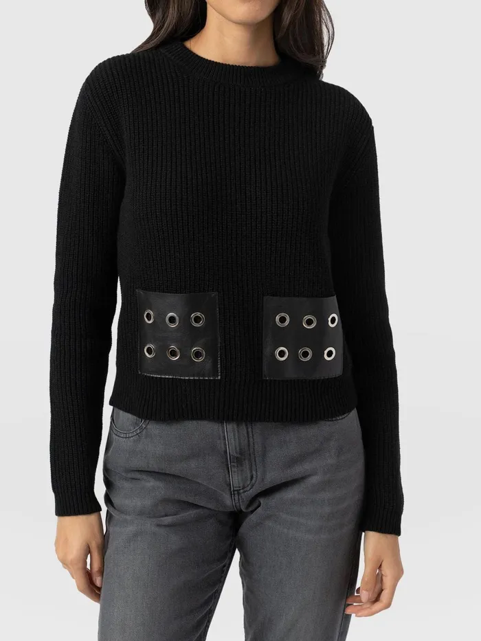 Saint And Sofia Knitwear Women Eyelet Rib Knit Sweater 8211 Black Black