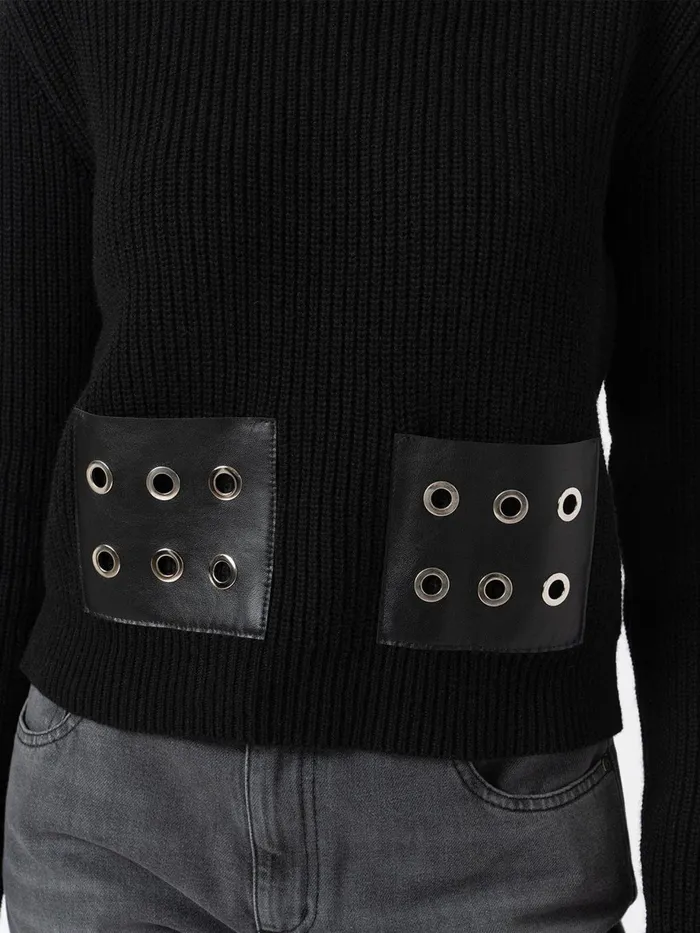 Saint And Sofia Knitwear Women Eyelet Rib Knit Sweater 8211 Black Black