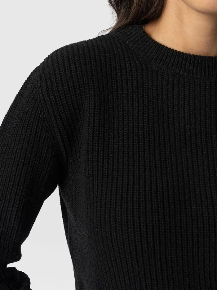 Saint And Sofia Knitwear Women Eyelet Rib Knit Sweater 8211 Black Black