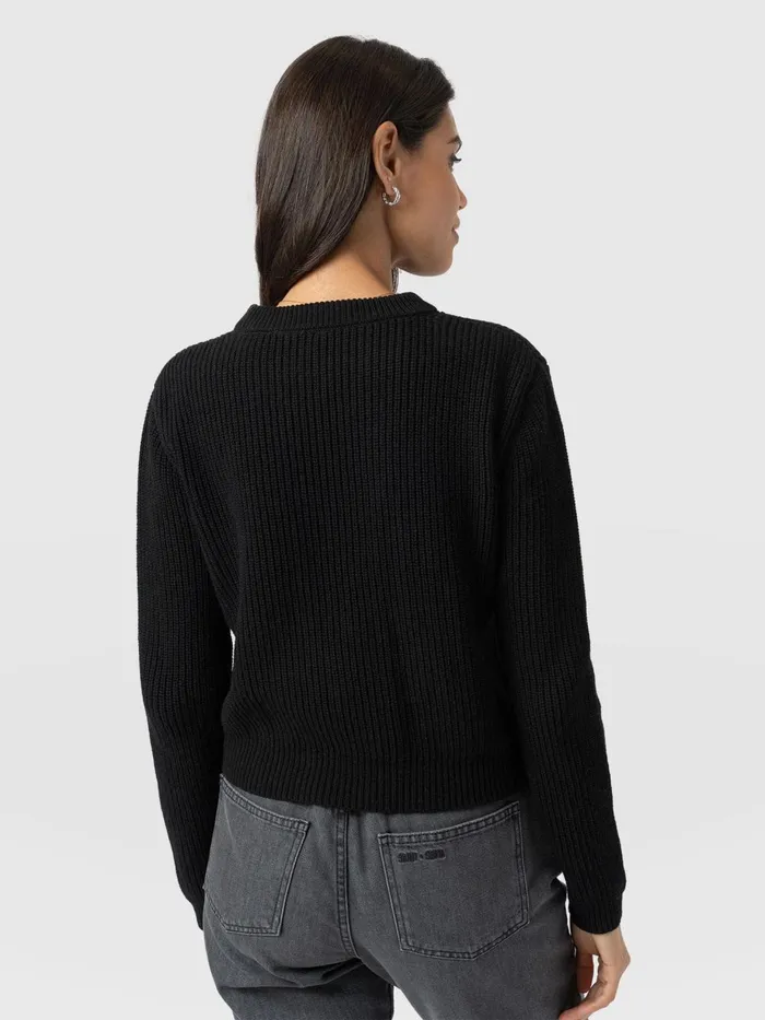 Saint And Sofia Knitwear Women Eyelet Rib Knit Sweater 8211 Black Black