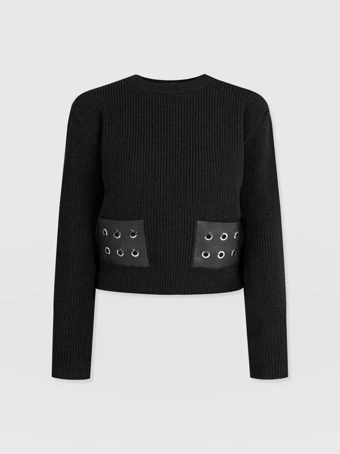 Saint And Sofia Knitwear Women Eyelet Rib Knit Sweater 8211 Black Black