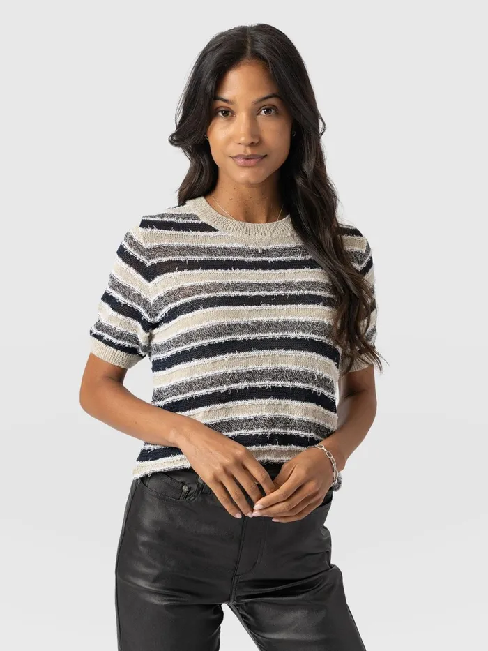 Saint And Sofia Knitwear Women Fearne Knit Tee 8211 Blue Stripe Blue Stripe