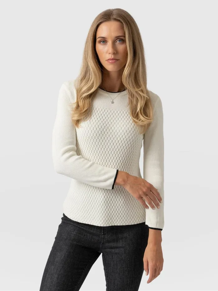 Saint And Sofia Knitwear Women Honeycomb Rib Sweater 8211 Cream Cream