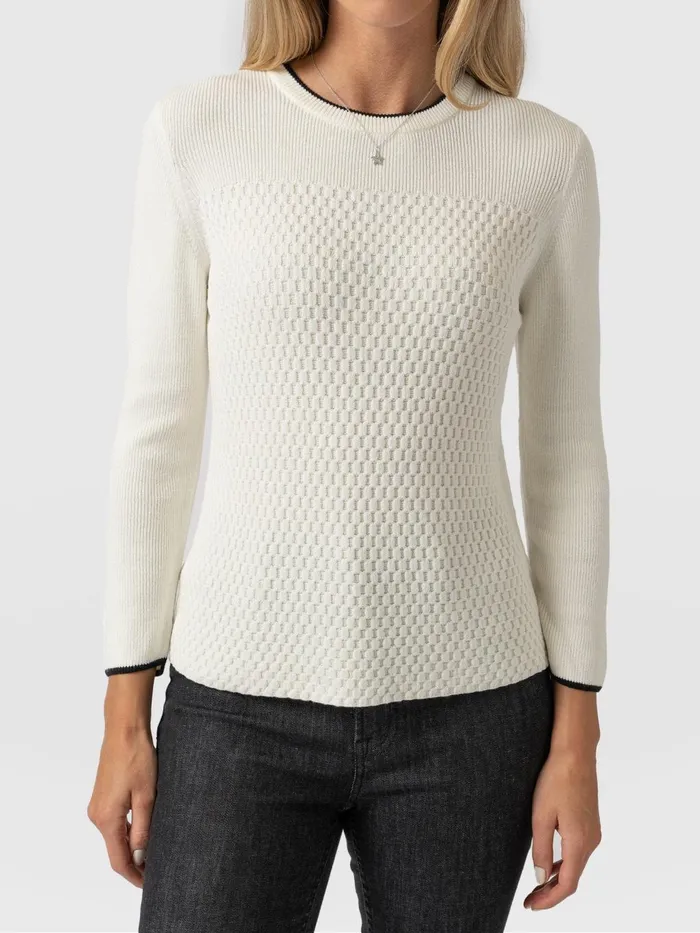 Saint And Sofia Knitwear Women Honeycomb Rib Sweater 8211 Cream Cream