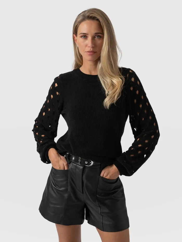Saint And Sofia Knitwear Women Suki Lace Hole Knit 8211 Black Black