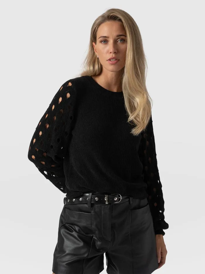 Saint And Sofia Knitwear Women Suki Lace Hole Knit 8211 Black Black