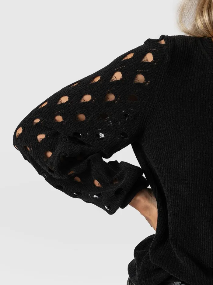 Saint And Sofia Knitwear Women Suki Lace Hole Knit 8211 Black Black