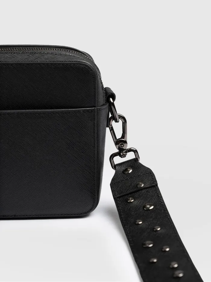 Saint And Sofia Leather Women Cross Body Bag 8211 Black Studded Black Studded