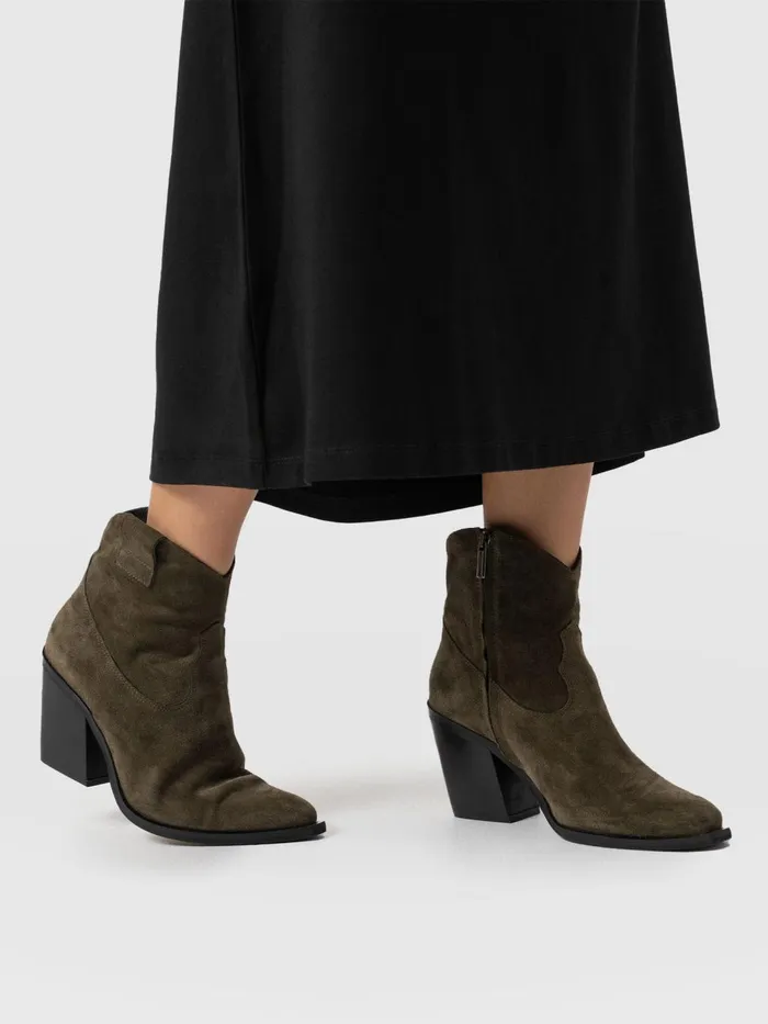 Saint And Sofia Leather Women Dallas Mid Boot 8211 Khaki Khaki