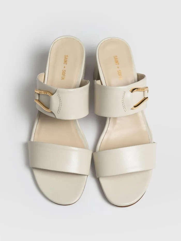 Saint And Sofia Leather Women Maida Block Heeled Mules 8211 Cream Cream