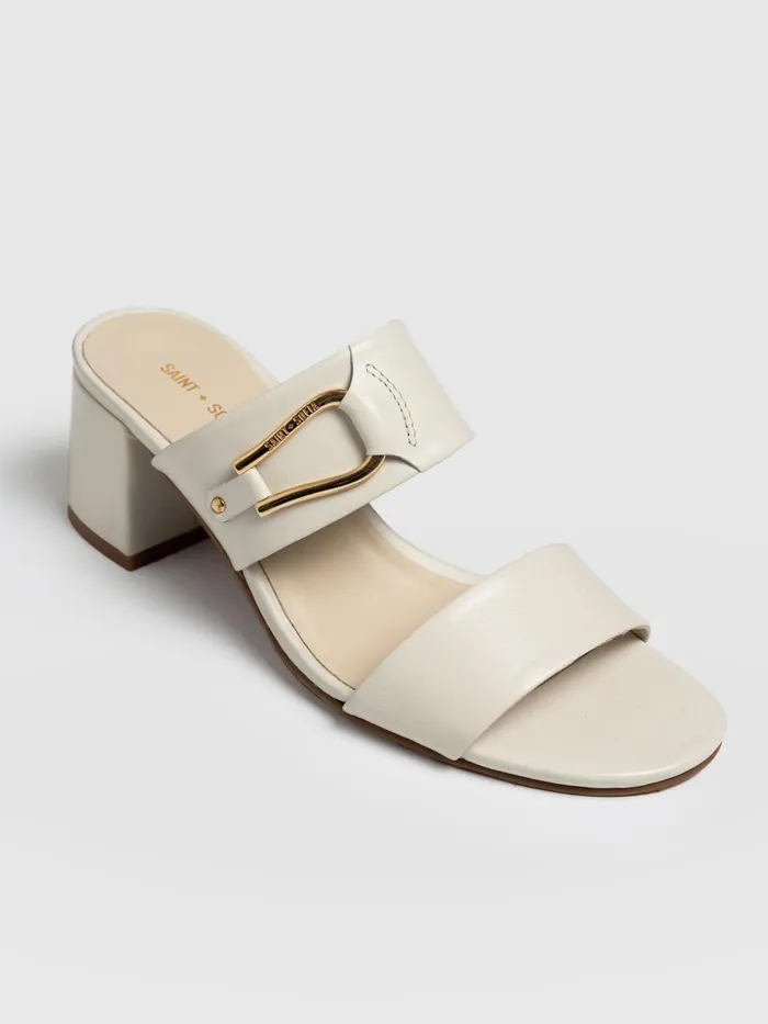 Saint And Sofia Leather Women Maida Block Heeled Mules 8211 Cream Cream