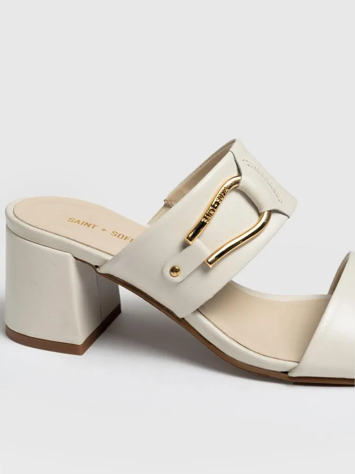 Saint And Sofia Leather Women Maida Block Heeled Mules 8211 Cream Cream