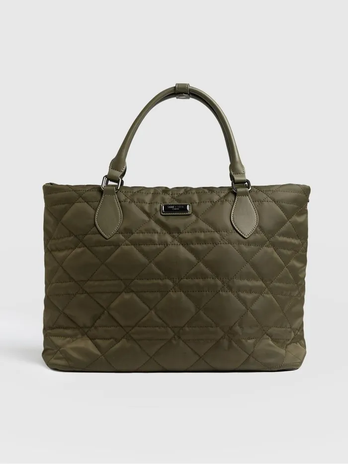 Saint And Sofia Nylon Bags Women Quilted Selene Shopper Bag 8211 Khaki Khaki