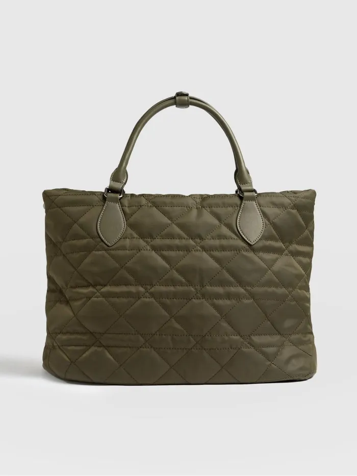 Saint And Sofia Nylon Bags Women Quilted Selene Shopper Bag 8211 Khaki Khaki