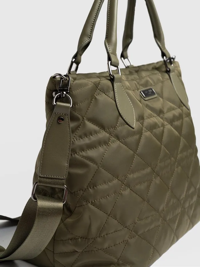 Saint And Sofia Nylon Bags Women Quilted Selene Shopper Bag 8211 Khaki Khaki