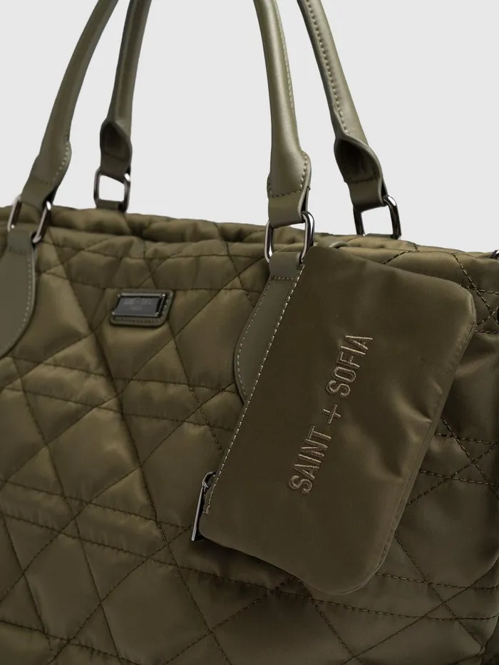Saint And Sofia Nylon Bags Women Quilted Selene Shopper Bag 8211 Khaki Khaki