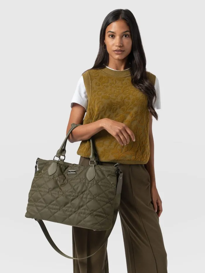 Saint And Sofia Nylon Bags Women Quilted Selene Shopper Bag 8211 Khaki Khaki
