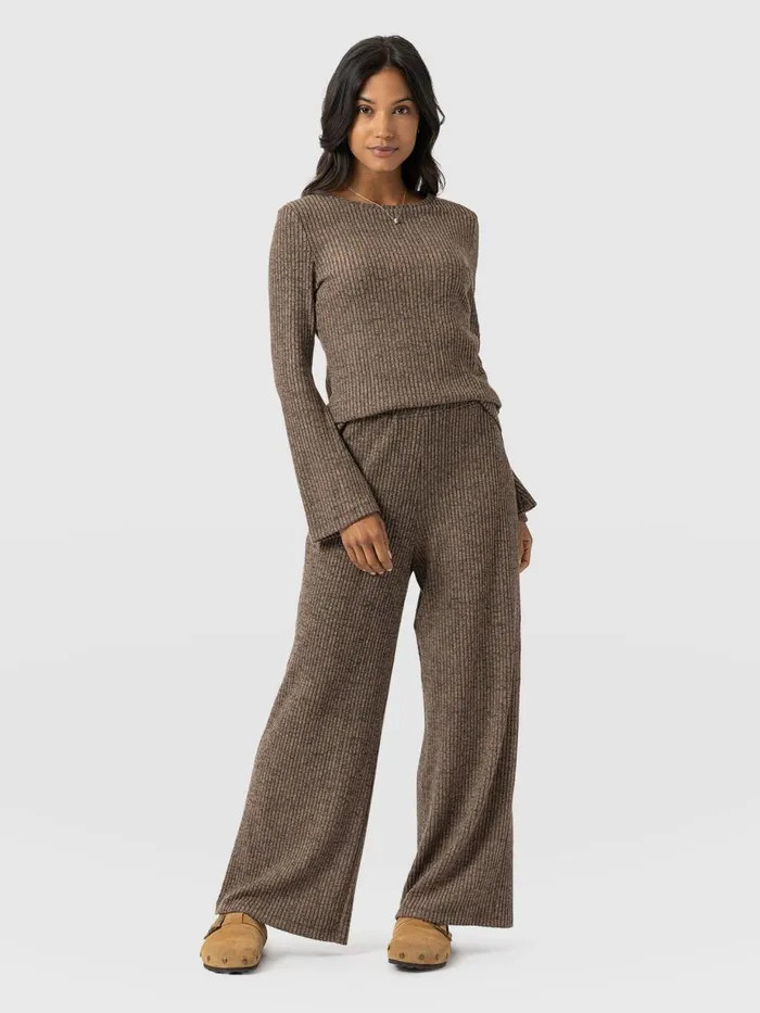 Saint And Sofia Pants Women Victory Rib Wide Leg Pant 8211 Beige Beige