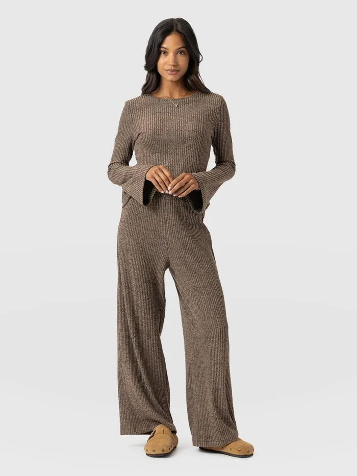 Saint And Sofia Pants Women Victory Rib Wide Leg Pant 8211 Beige Beige