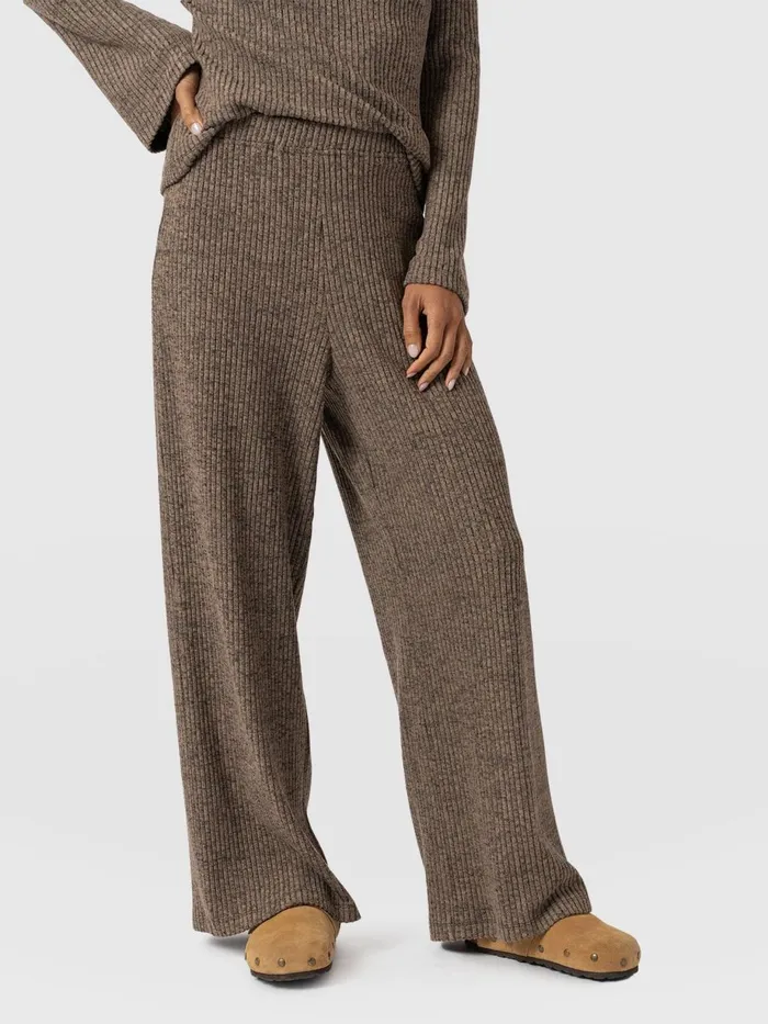 Saint And Sofia Pants Women Victory Rib Wide Leg Pant 8211 Beige Beige