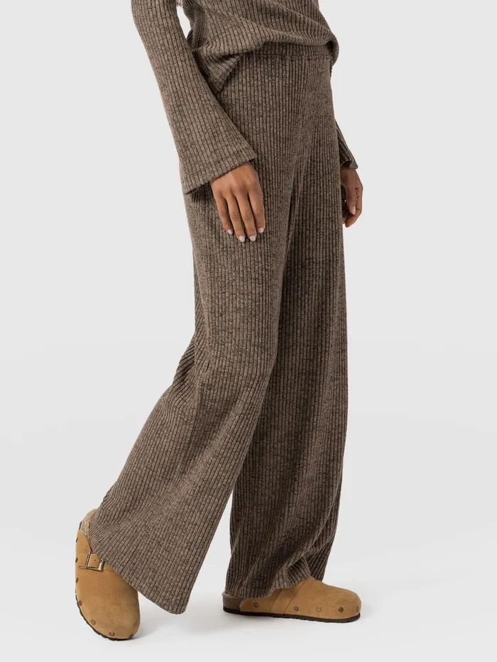 Saint And Sofia Pants Women Victory Rib Wide Leg Pant 8211 Beige Beige