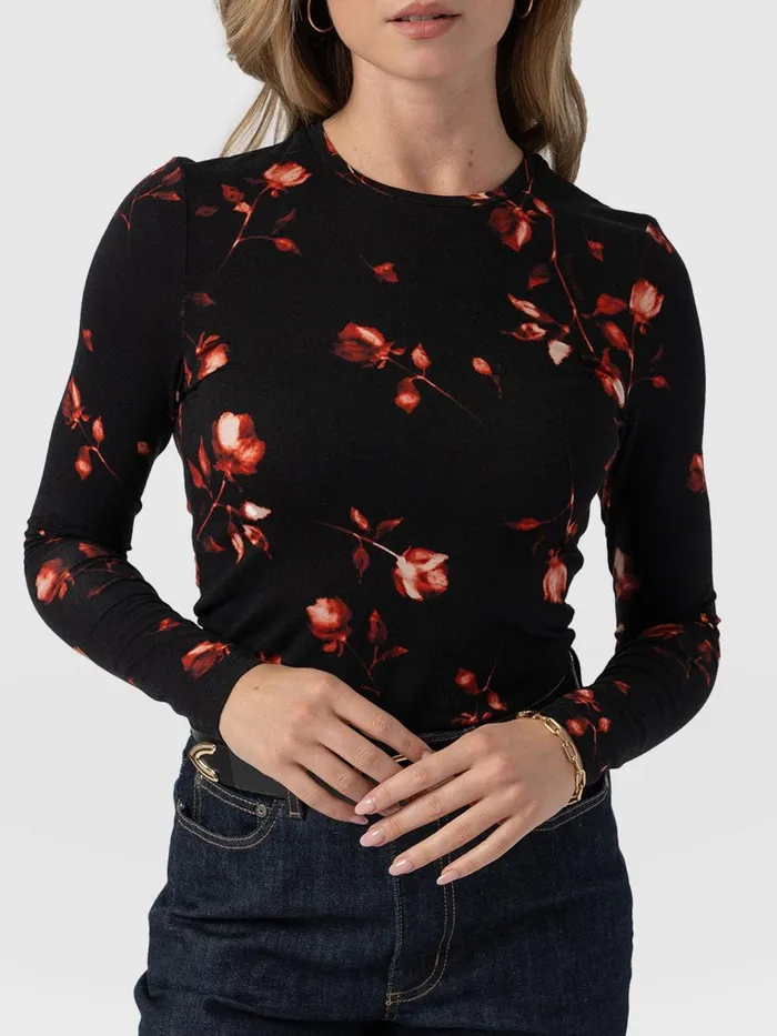 Saint And Sofia TShirts and Tanks Women Austen Crew Neck Long Sleeve Tee 8211 Dark Roses Dark Roses
