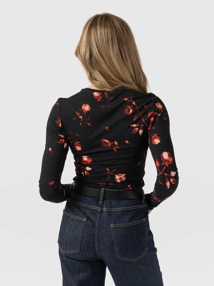 Saint And Sofia TShirts and Tanks Women Austen Crew Neck Long Sleeve Tee 8211 Dark Roses Dark Roses
