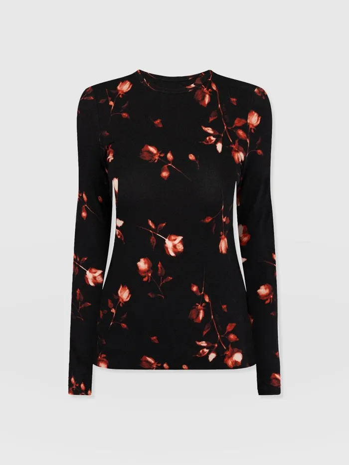 Saint And Sofia TShirts and Tanks Women Austen Crew Neck Long Sleeve Tee 8211 Dark Roses Dark Roses