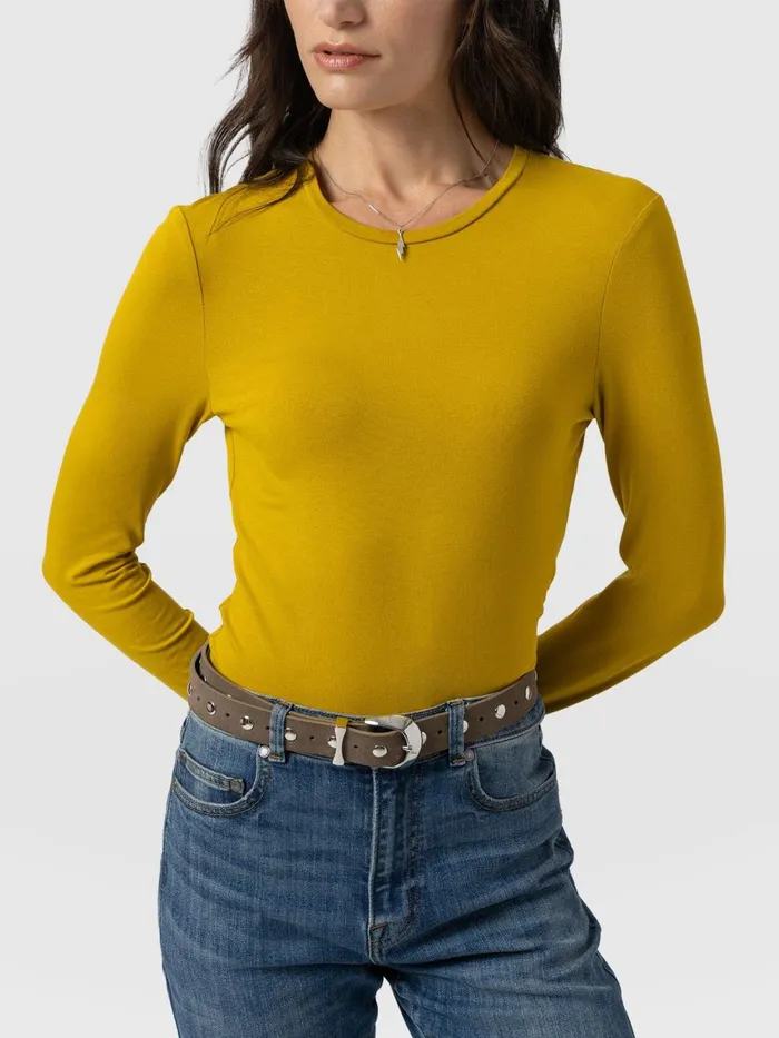 Saint And Sofia TShirts and Tanks Women Austen Crew Neck Long Sleeve Tee 8211 Mustard Mustard
