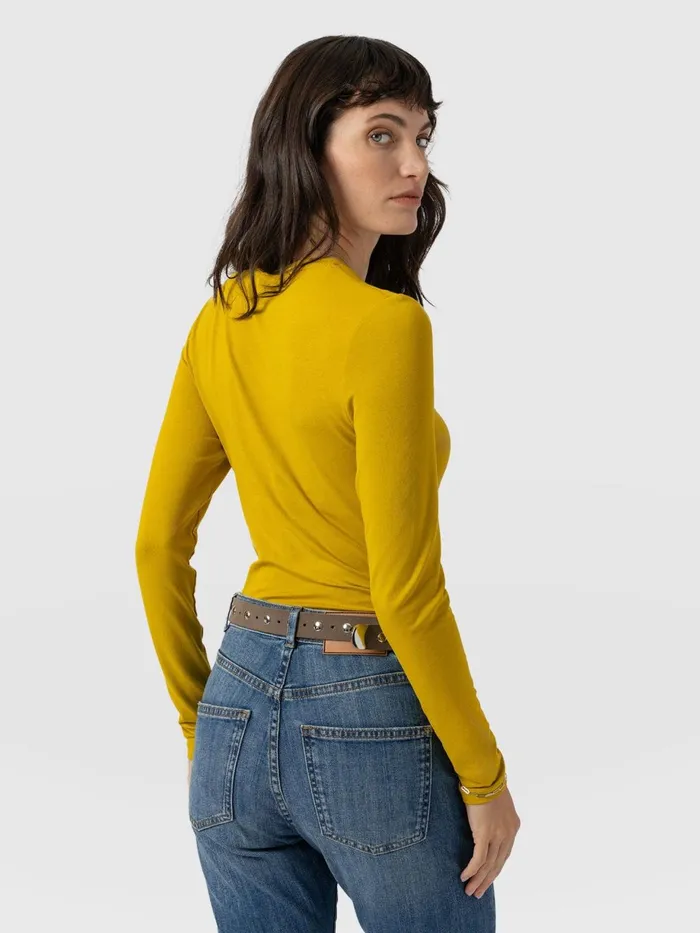 Saint And Sofia TShirts and Tanks Women Austen Crew Neck Long Sleeve Tee 8211 Mustard Mustard